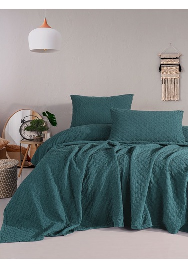 Cambrıdge Yatak Örtüsü Seti Çift Kişilik Koyu Yeşil Kutulu
