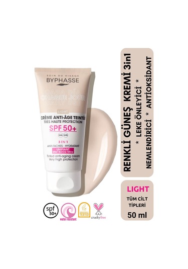 Byphasse Anti-Aging 3'ü 1 Arada Renkli Güneş Kremi Light SPF50+ 50 ML