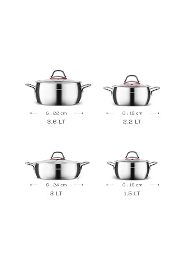 Karaca  Emirgan İndüksiyon Tabanlı 8 Parça Çelik Tencere Seti