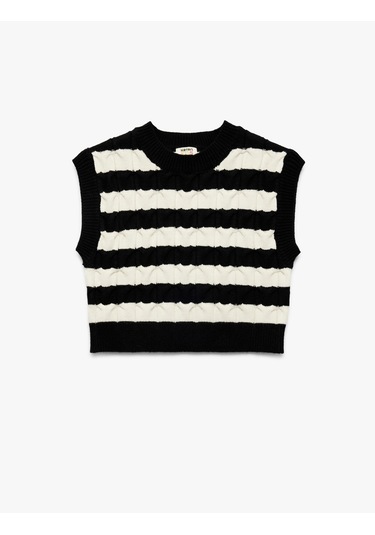 Koton Kolsuz Bisiklet Yaka Viskon Karışımlı Çizgili Triko Süveter Ekru Çizgili 6wkg90042ht Ekru Çizgili