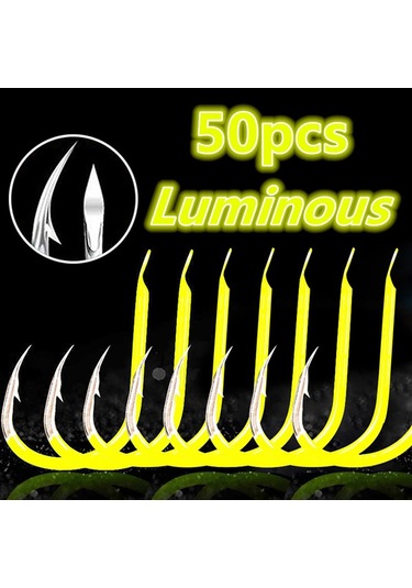 Kosona 50 Adet Sarı Floresan Oltacı İğne 11 - Yüksek Karbon Çelik Balık Tutma Aracı