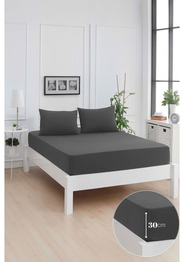 Mirava Premium %100 Pamuk Penye Lastikli Tek Kişilik Çarşaf Takımı 1 Yastık Kılıfı Dahil Antrasit 120x200cm Antrasit