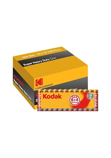 Kodak Çinko Karbon 120 Adet Aaa Shrink İnce Kalem Pil 8+4 Lü Paket X 10 Ad.