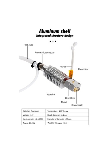 Vyper Hotend 24v40w 3d Yazıcı Yedek Parçası Anycubic Vyper 3d Yazıcı İle Uyumlu Pirinç Nozul Ve Alüminyum Isı Bloğu Kafa Ekstruder 0.4mm Nozul 1.75mm Filamentlere Uygun