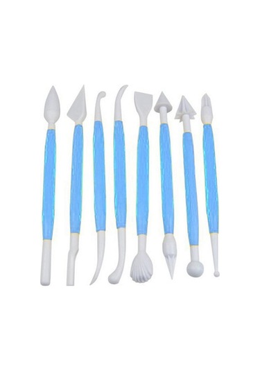 Mavi 8 Adet Çiçek Fondan Kalem Hafif Çikolata Kalıp Düz Renk Dıy Desen Fondan Kesici Kalem Basit Çift Kafalı Gıda Sınıfı