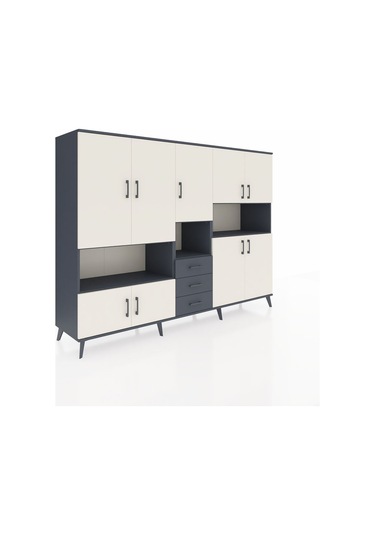 Hyperion Dolap 13 Raflı 3 Çekmeceli 9 Kapaklı 220x44x163 Antrasit Antrasit-aytaşı/antrasit