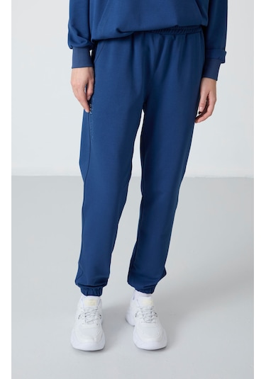 Tommy Life Parlament Kapüşonlu Kanguru Cep Oversize Lastik Paça Kadın Eşofman Takımı - 95288 Parlament Parlament Mavisi