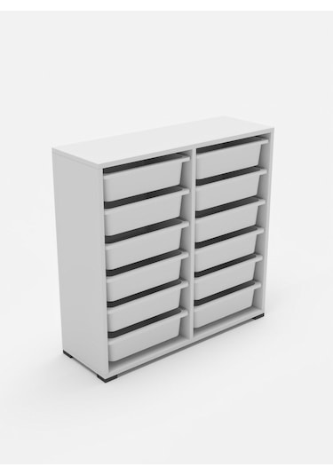 Berra 12 Sepetli Çok Amaçlı Dolap Oyuncak Dolabı Beyaz Beyaz