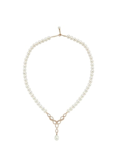 6,5 Mm Sonsuzluk Taşlı Doğal İnci Sallantılı Kolye Rose