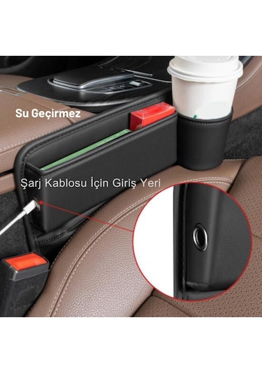 Polham 2 Adet Set Deri Araç İçi Ön Koltuk Yanı Organizer, Telefon, Cüzdan, Bardak Tutucu Düzenleyici Organizer
