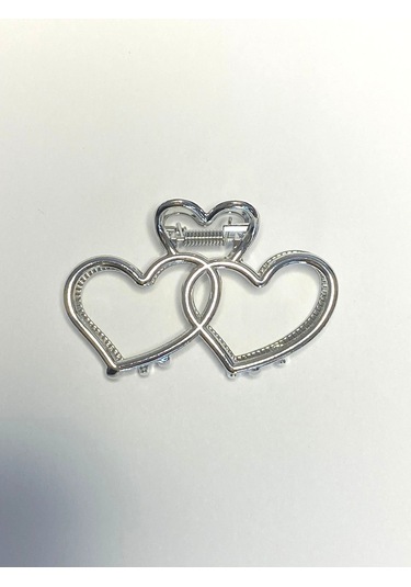 7 Cm Çift Kalp Model Gümüş Saç Tokası Zarif Ve Romantik Metal Mandal Toka Gümüş