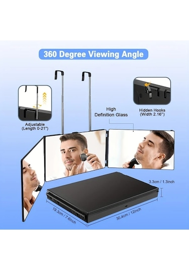 Xuweiwei Üç Taraflı Aynalı Aksesuarlı Işıksız 360 Derece Dönebilir Ayarlanabilir Saç Kesim Aynası Anti Fog Hd Cam Duvara Monte Plastik Çerçeve Ahşap