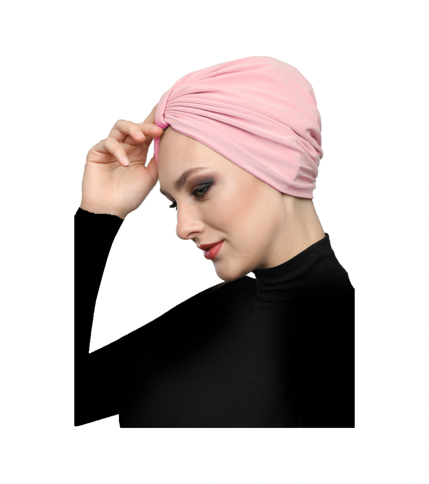 Kelebek Astarlı Pudra Hazır Türban Tesettür Havuz Bonesi Pudra