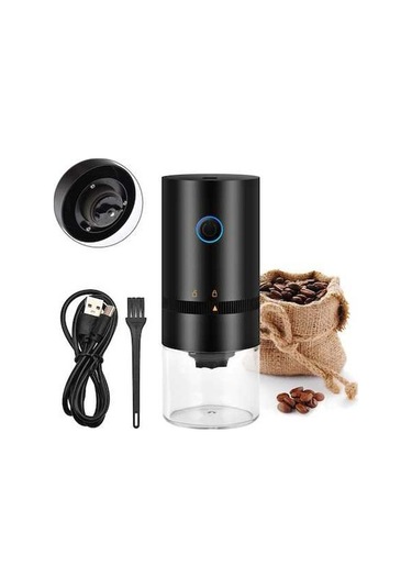 Createtech Taşınabilir Mini Elektrikli Burr Kahve Öğütücü, Ayarlanabilir Öğütme, Çıkarılabilir Hazne, Ev/seyahat/ofis İçin Siyah Siyah