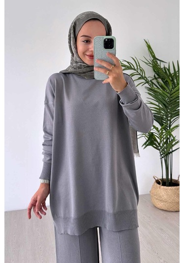 Ka Hijab Işıltılı Merserize Takım - Gri