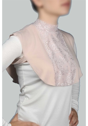 Altobeh Kadın Penye Tesettür Daire Yakalı Dantelli Boyunluk - Bej