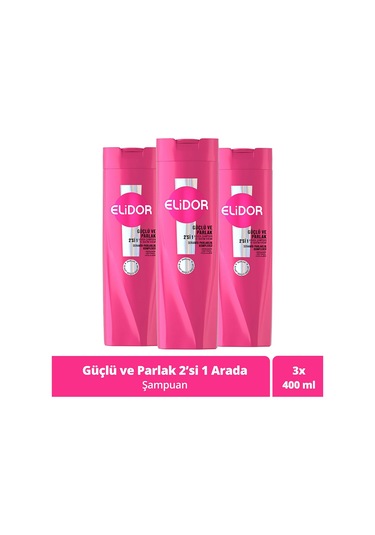 Elidor Güçlü ve Parlak 2'si 1 Arada Şampuan ve Bakım Kremi 3 x 400 ML