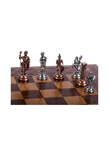 Orta Boy Metal Roma Satranç Takımı Antik Ve Sedef Desenli Mdf Ahş
