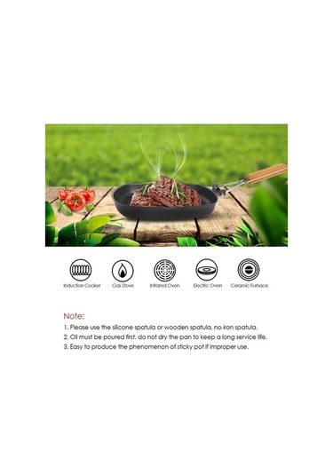 Prestigegoods Geniş Biftek Tenceresi L Gri Demir Ahşap Saplı Yüksek Yoğunluklu Demir Yapışmaz Altın