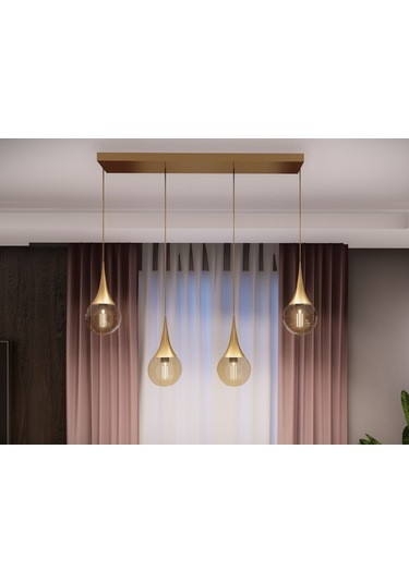 Opya 4 Lü Sıralı Eskitme Metal Bal Rengisarkıt Avize