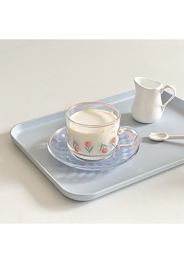 Kosona Yeşil Zambak Desenli 301-400ml Cam Bardak: Fransız Stili下午茶, Kafe Ve Çay İçin, Kaliteli Materyal, Moda Tasarım