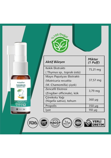 Active Plus Tussiplus Propolisli Sprey 30 ML