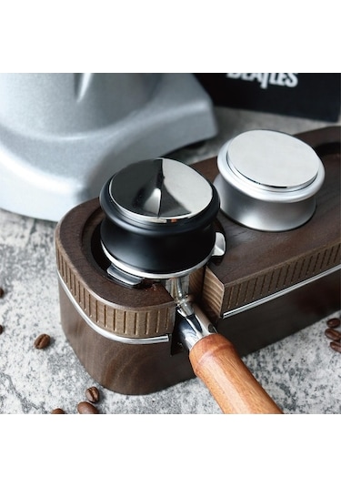 Çift Başlı Paslanmaz Çelik Kahve Dağıtıcı - Ayarlanabilir Yükseklik, Kaymaz Sap, 51mm Espresso Ekipmanı Siyah Siyah