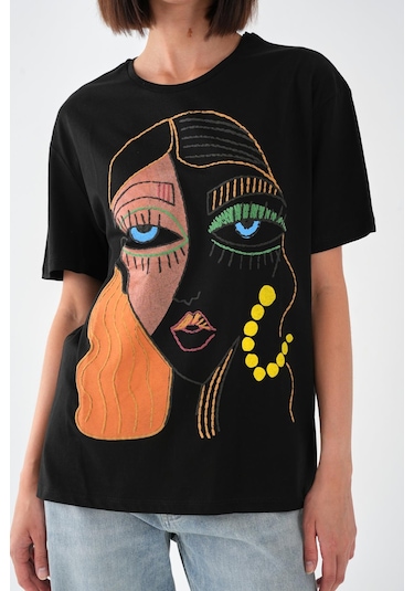 Alexandergardı Baskılı Basic Kadın T-shirt Ekru