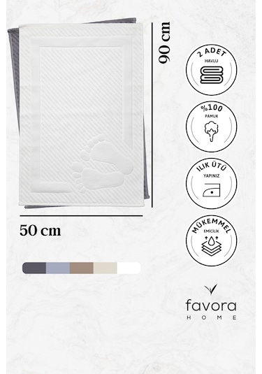 Leoline %100 Pamuk Premium 2'li Ayak Havlusu - Beyaz - Antrasit Beyaz - Antrasit