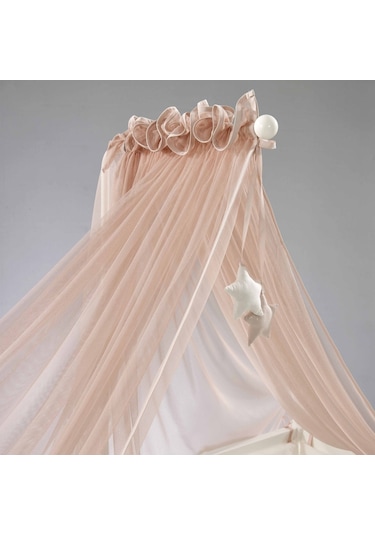 Meltem Kids Kral Sallanır Ahşap Anne Yanı Beşik 60x120 cm (beyaz-motto pudra) Pudra