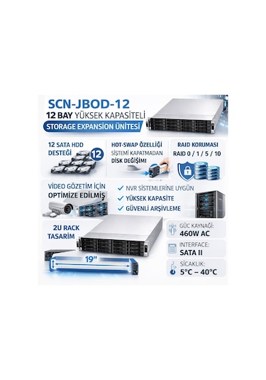 12 Disk Kapasiteli Rackmount Jbod Depolama Ünitesi 2u Server Kasası, Hot-swap Hdd