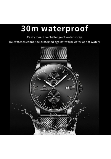 Novahub Olevs 2886 Erkekler Spor Kronograf Su Geçirmez Aydınlık Kuvars Saat Siyah Gümüş Örgü Şerit Çok Renkli Çok Renkli