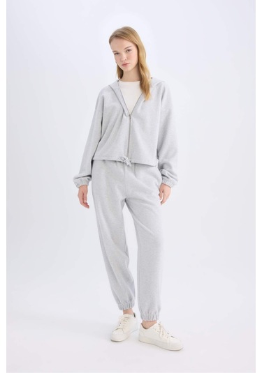 Defacto Coool Beli Paçası Lastikli Basic Düz Jogger Eşofman Altı E1478AX24WNGR210 Gri