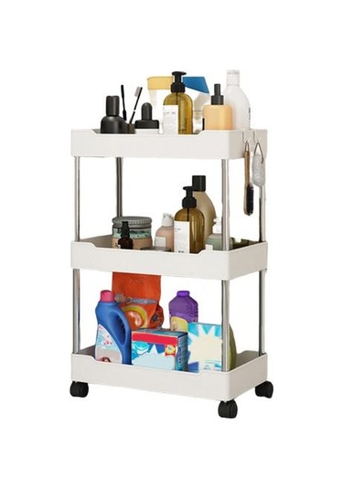 Jms Beyaz Üç Katmanlı Depolama Rafı Bağımsız Güçlü Yük Taşıyan Kullanışlı Mutfak Ayaklı C