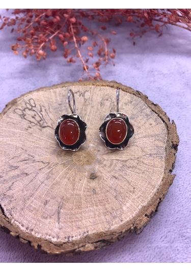 Nsa Gümüş Akik Taşlı Gümüş Küpe 925 Ayar Taş N11.10730