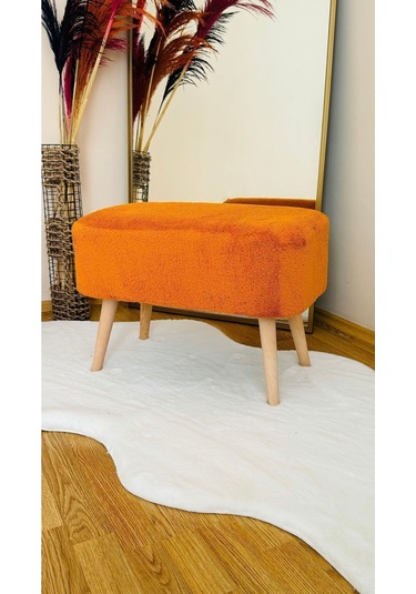 Ahşap Ayaklı Dikdörtgen Puf Tarçın