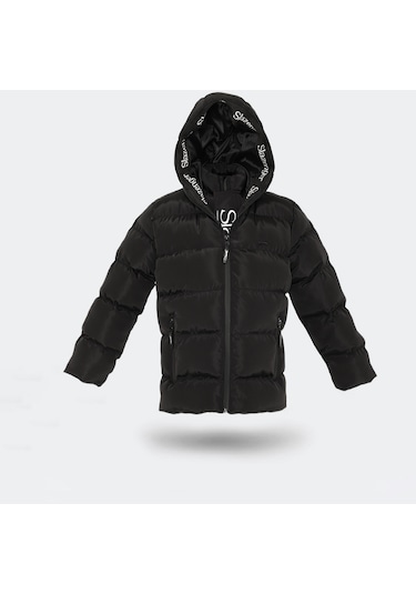 Slazenger NEONS Çocuk Kapüşonlu Şişme Siyah Mont & Kaban