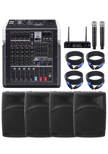 Sahne Ses Sistemi Seti Amfili Mikser Hoparlör Mikrofon