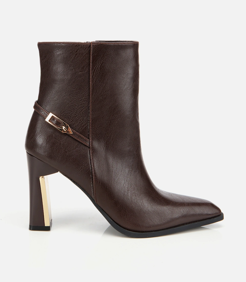 Hotiç Kadın Kahverengi Gold Detaylı Tokalı Sivri Burunlu Yüksek Topuklu Bot 01boh315010a480 01boh315010a480 Kahverengi