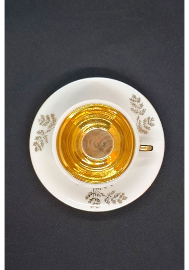 Kerafina Porzellan Türk Kahve Boyu Vintage Kahve Fincanı 2 Parça 90 Ml Sarı - Altın
