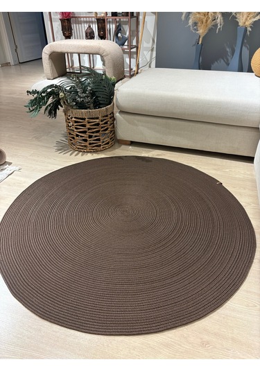 Jüt Yuvarlak Hasır Görünümlü Klasik Halı Kilim Kahverengi