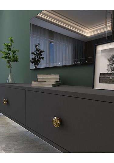 Tda1202a - Zuzu Duvara Montaj Tv Stand Antrasit-gold 120cm Antrasit / Koyu Gri