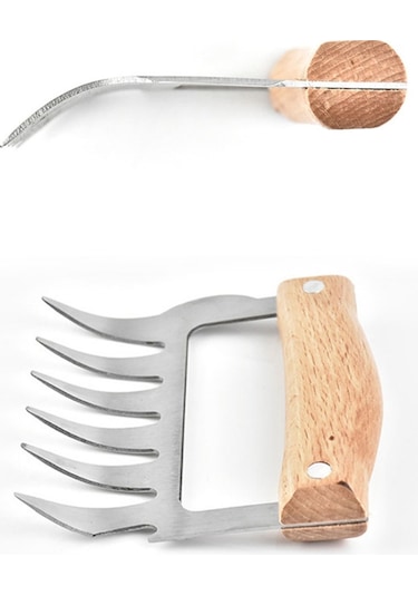 Cbtx Ayı Pençesi Şekilli Paslanmaz Çelik Barbekü Çatalı Tavuk Rendelenmiş Ahşap Saplı Kaymaz Yaratıcı Mutfak Çatal Pençe Et Pençe Ayırıcı Gümüş