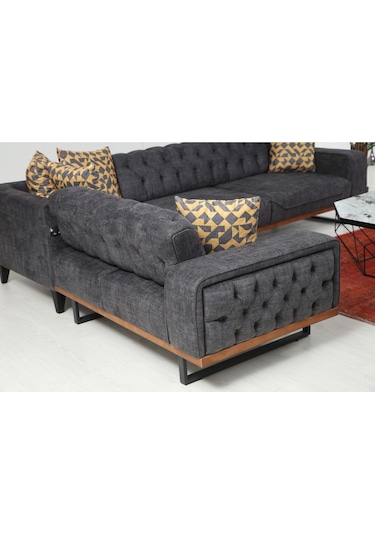 Enisa Köşe Takımı & Mekanizmalı Köşe Koltuk - Antrasit Keten Kumaş