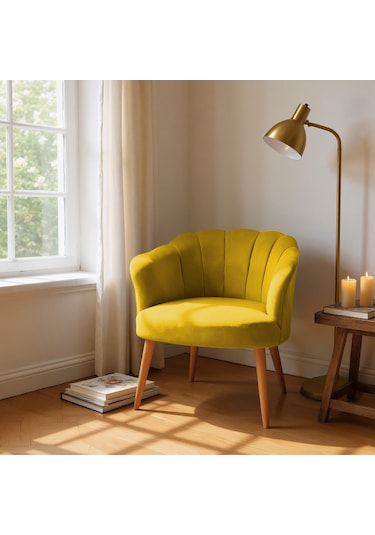 Papatya Berjer - Modern Tekli Koltuk - Babyface Kumaş - Sarı