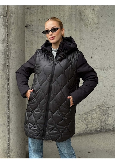 Kadın Kapitone Şişme Mont Siyah