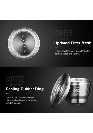 Yuntech01 304 Çelik Kahve Kapsülü Seti - Nespresso Uyumlu Yuvarlak Delik + Kaşık + Fırça + Toz Basma Çemberi Diğer