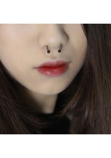 Siyah Burun Ucu Mıknatıslı Septum Piercing Fake Deliksiz Küpe