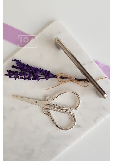 Nişan Makası Gümüş Renk Mor Lavanta Kuru Çiçek Demeti