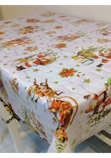 Yeni Yıl Desenli Elyaflı Pvc Muşamba - Silinebilir Masa Örtüsü Mavi